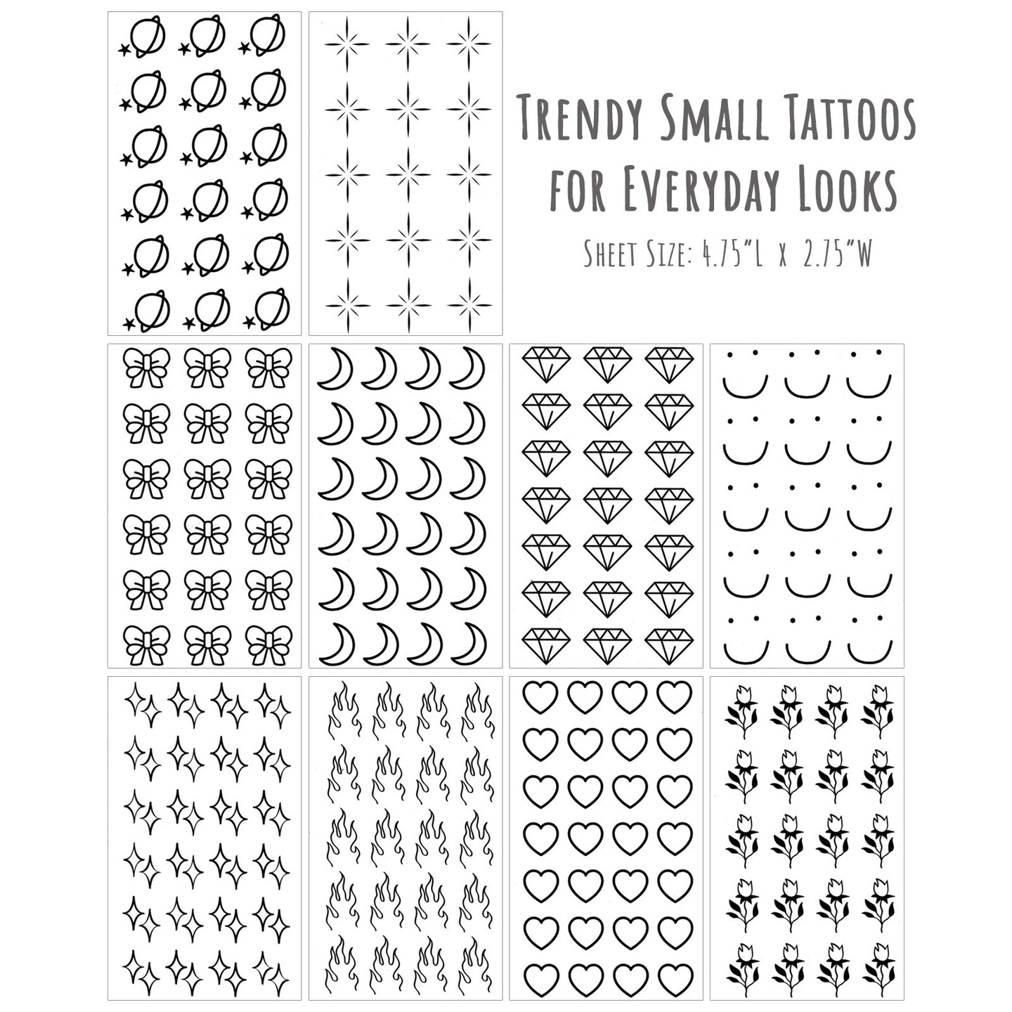 Wrapables Tiny Small Temporary Finger and Hand Tattoos for Women, 10 Sheets, Expressions