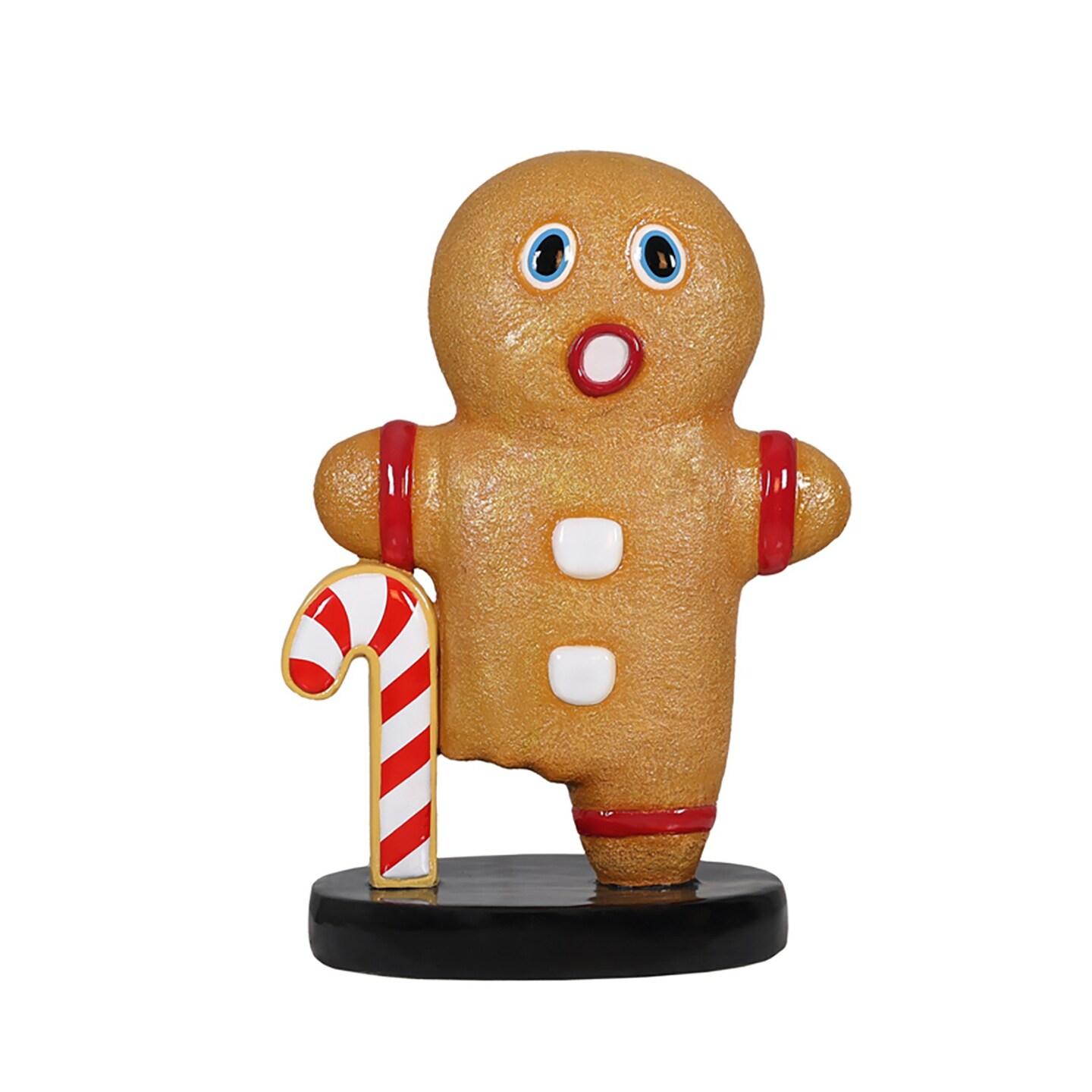 Universal Statues Gingerbread Man with Candy Cane Commercial Fiberglass Outdoor Decoration - 36&#x22;