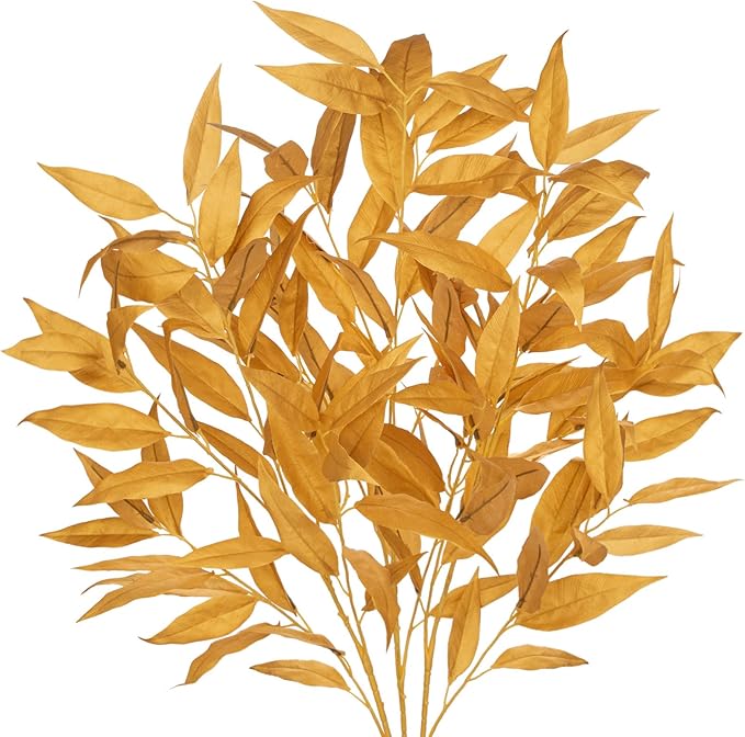 32" Gold Artificial Eucalyptus Spray – Elegant Metallic Fall Leaf Branches – Long-Stemmed Faux Foliage for Autumn Festivals, Thanksgiving Centerpieces & Luxury Floral Arrangements