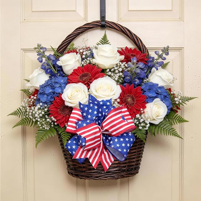 Patriotic Ribbon Wired 2 Rolls 2.5 Inch x 12 Yards TTL, 250th Anniversary, 4th of July American Flag Ribbon for Independence Memorial Day Gift Wrapping DIY Crafts