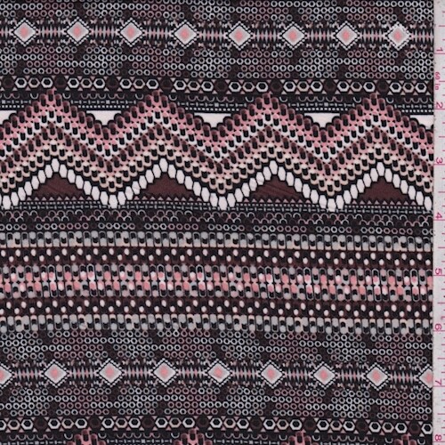 ITY Chestnut/Pink/Black Deco Mosaic Jersey Knit Fabric By the Yard