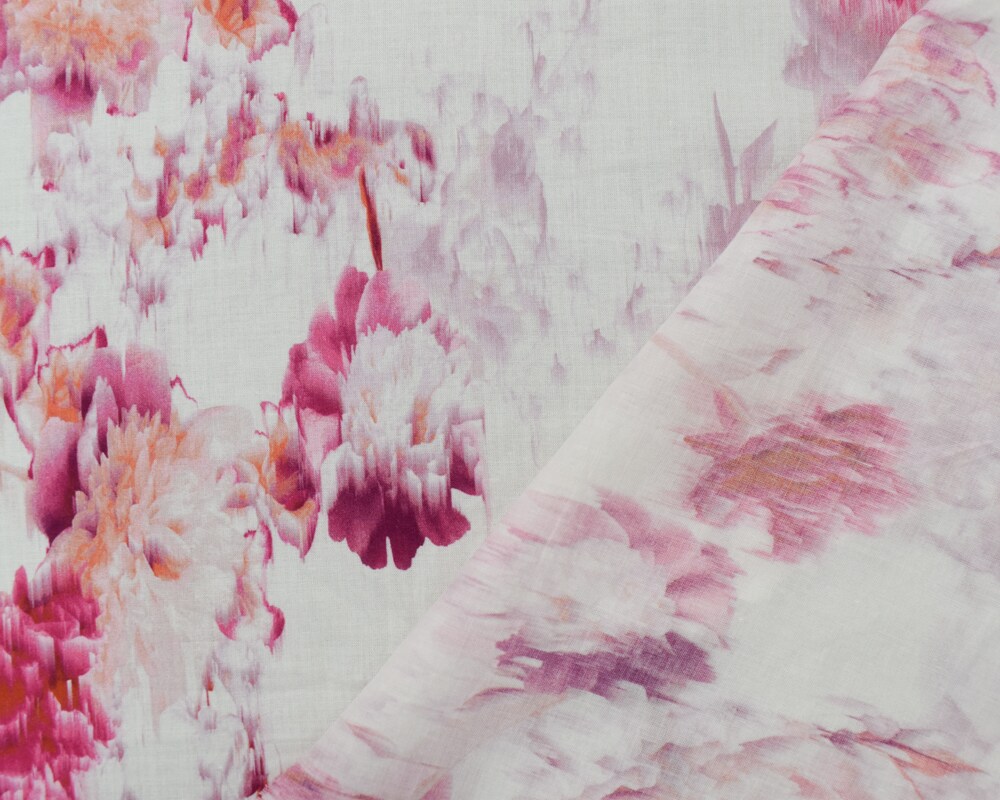 Pink-Orange-Multi Cotton-Rayon Floral Printed Lawn Woven Fabric By the Yard
