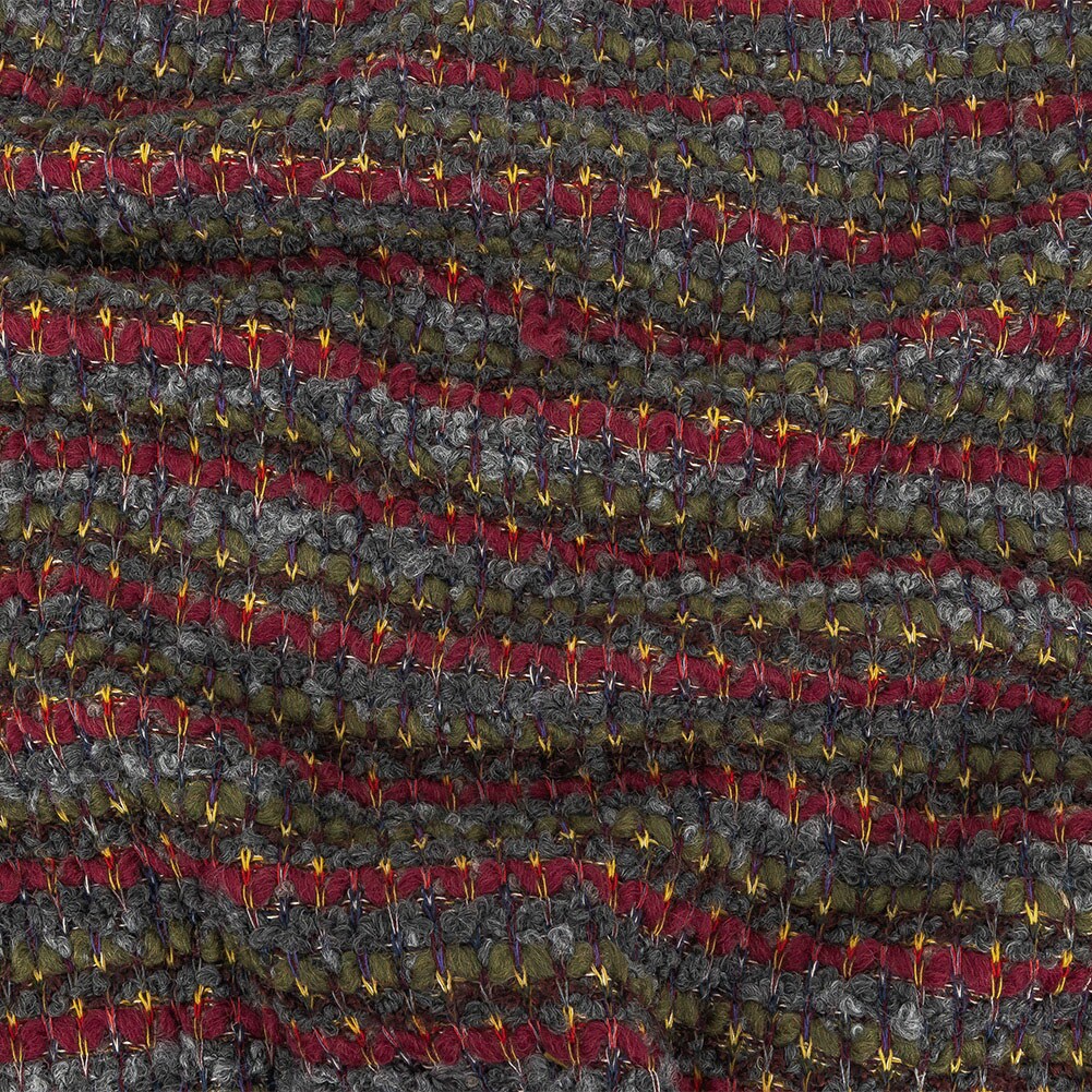 1 Yard Rifle Green, Windsor Wine, and Raven Loopy Striped Wool Knit