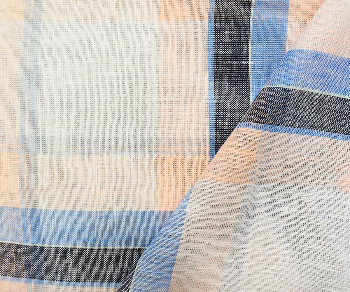 Light Blue-Pink-Multi Famous Maker Cotton Plaid Slub Gauze Woven Fabric By the Yard