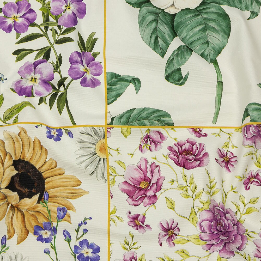 1 Yard Stretch Cotton Canvas Print White Floral Patchwork Midsummer Festive