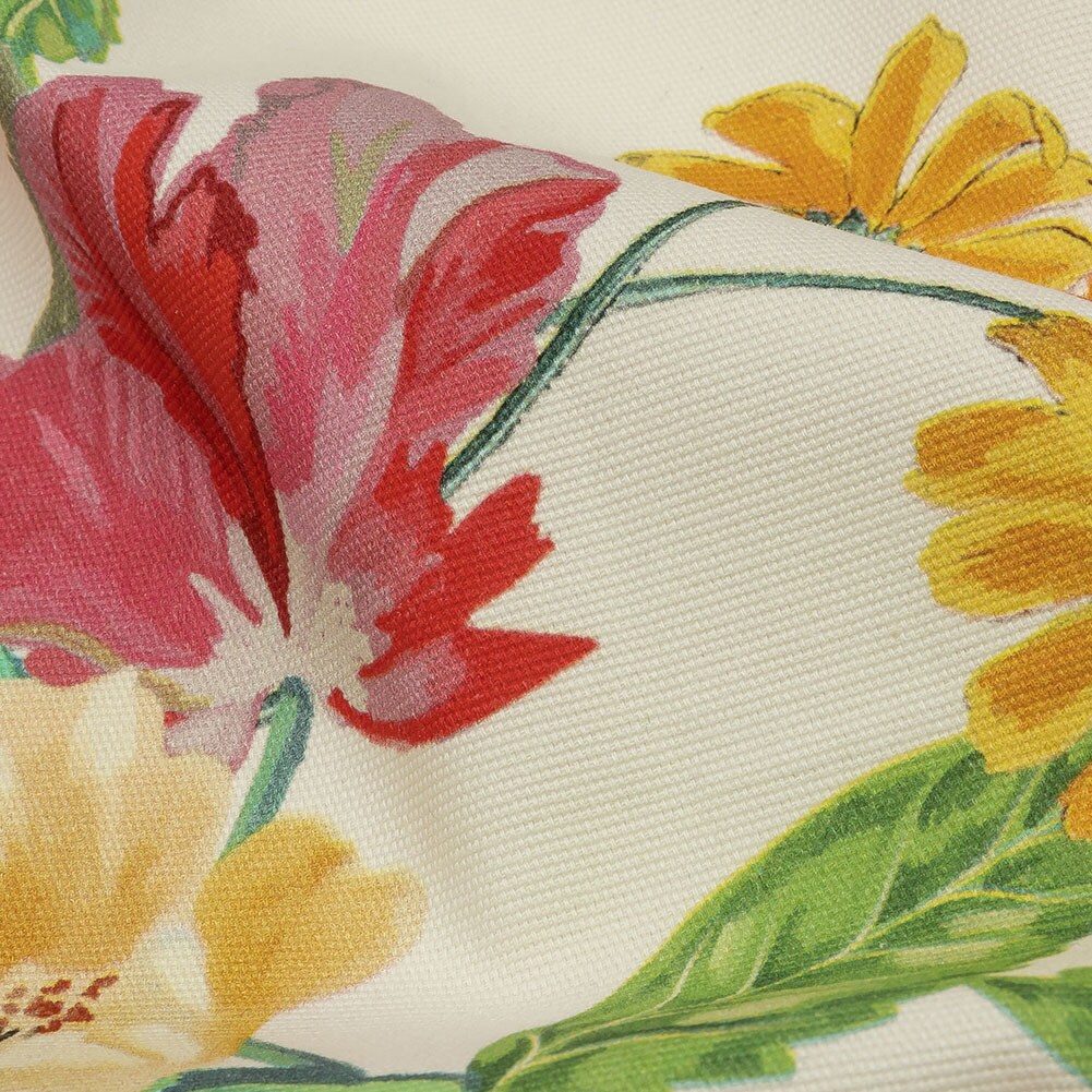 1 Yard Stretch Cotton Canvas Print White, Pink and Orange Floral Garden Glory