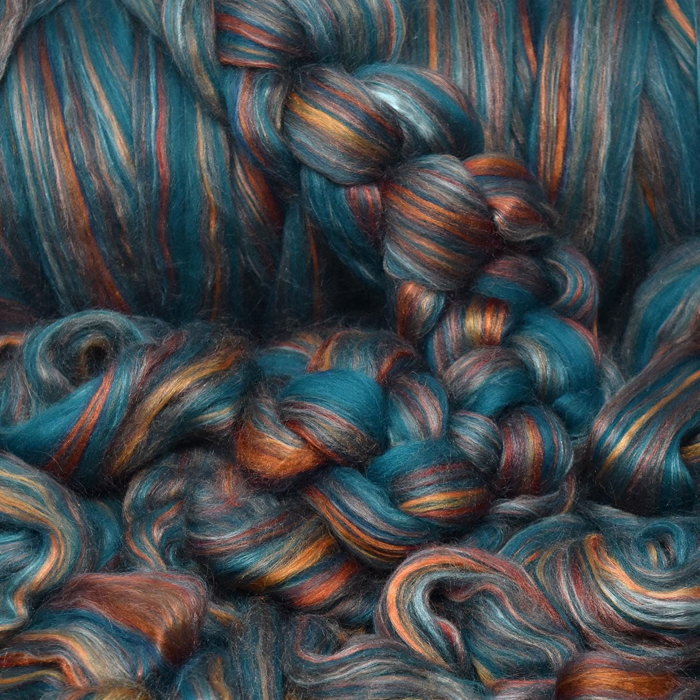 Designer Blend Shetland Wool and Tussah Silk Top Roving. Fancy, Colorful, Exotic - Limited Edition. Cyprus Sunset