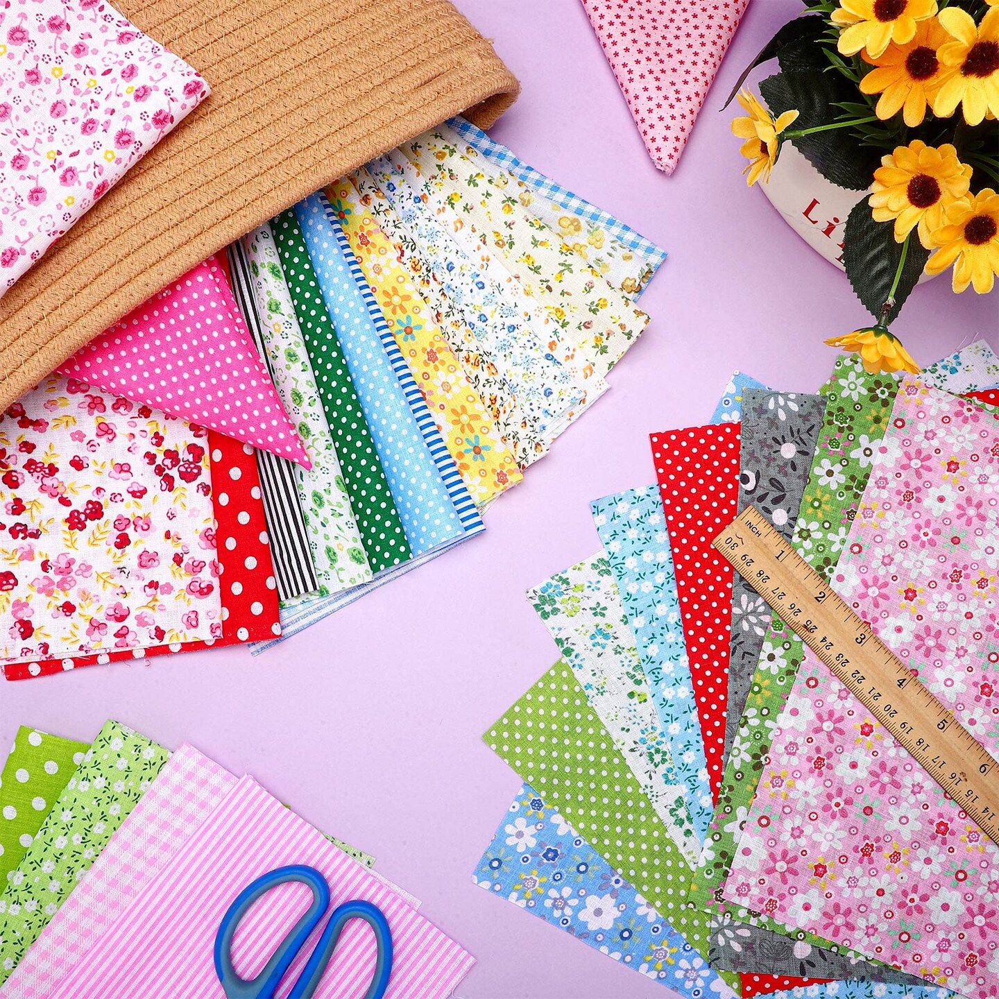 70 Pcs 10 x 10 Inch Cotton Fabric Squares Multicolor Quilting Fabric Bundles Precut Printed Patchwork Materials for Holiday DIY Crafts Cloths Handmade(Stylish Style)