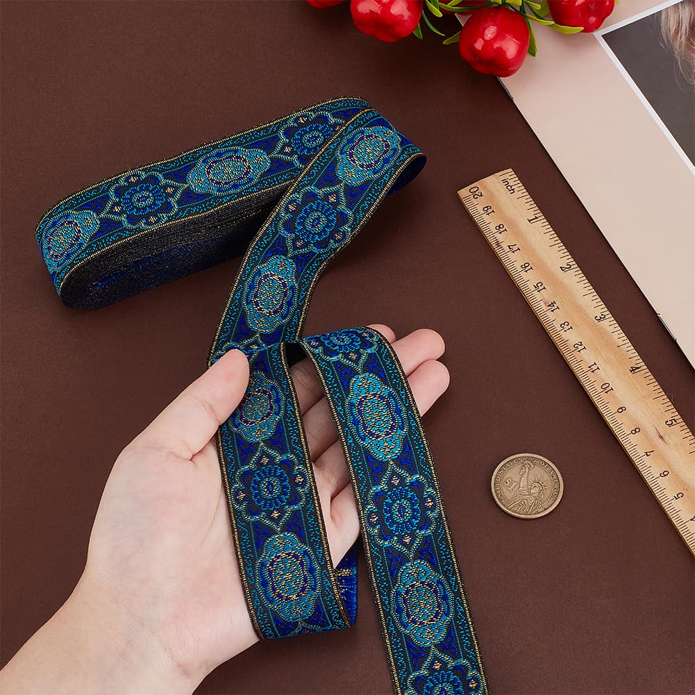 1.3 Inch Vintage Jacquard Ribbon, 7 Yards Emobridered Woven Ribbon Boho Fabric Sewing Woven Ribbon Persian Floral Trim Fringe Decor Trim for Ramadan Clothing Embellishment Decoration