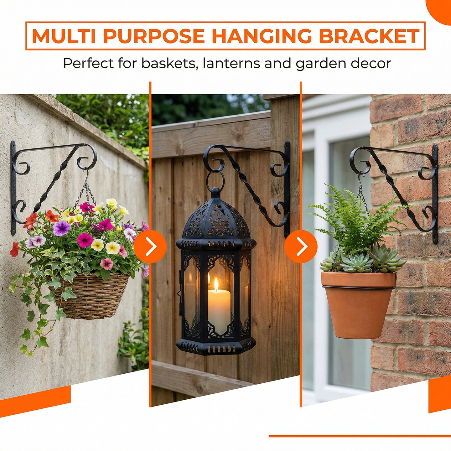 Scroll-Design Metal Wall Bracket for Hanging Accessories and Flowerpots for Indoor & Outdoor Use