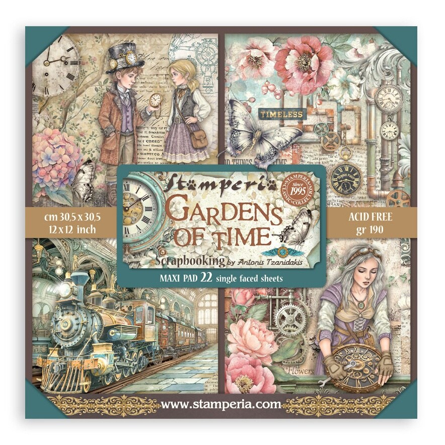Stamperia Single-Sided Paper Pad 12"x12" 22/Pkg-Gardens of Time