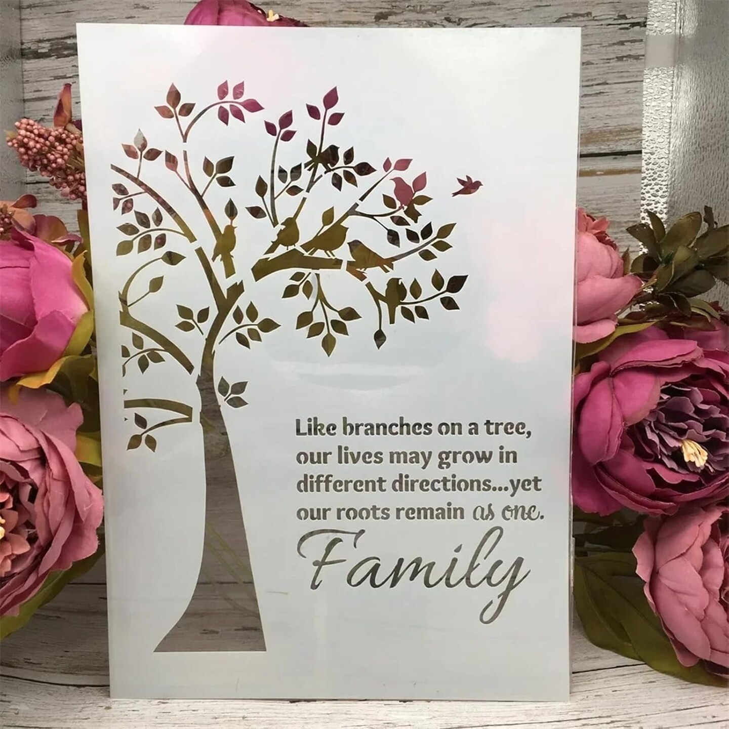 A4 Reusable Family Tree Stencil for Painting - Words Layering Template, DIY Wall Art, Wood Furniture, Scrapbook & Crafts (8.3x11.7inch)