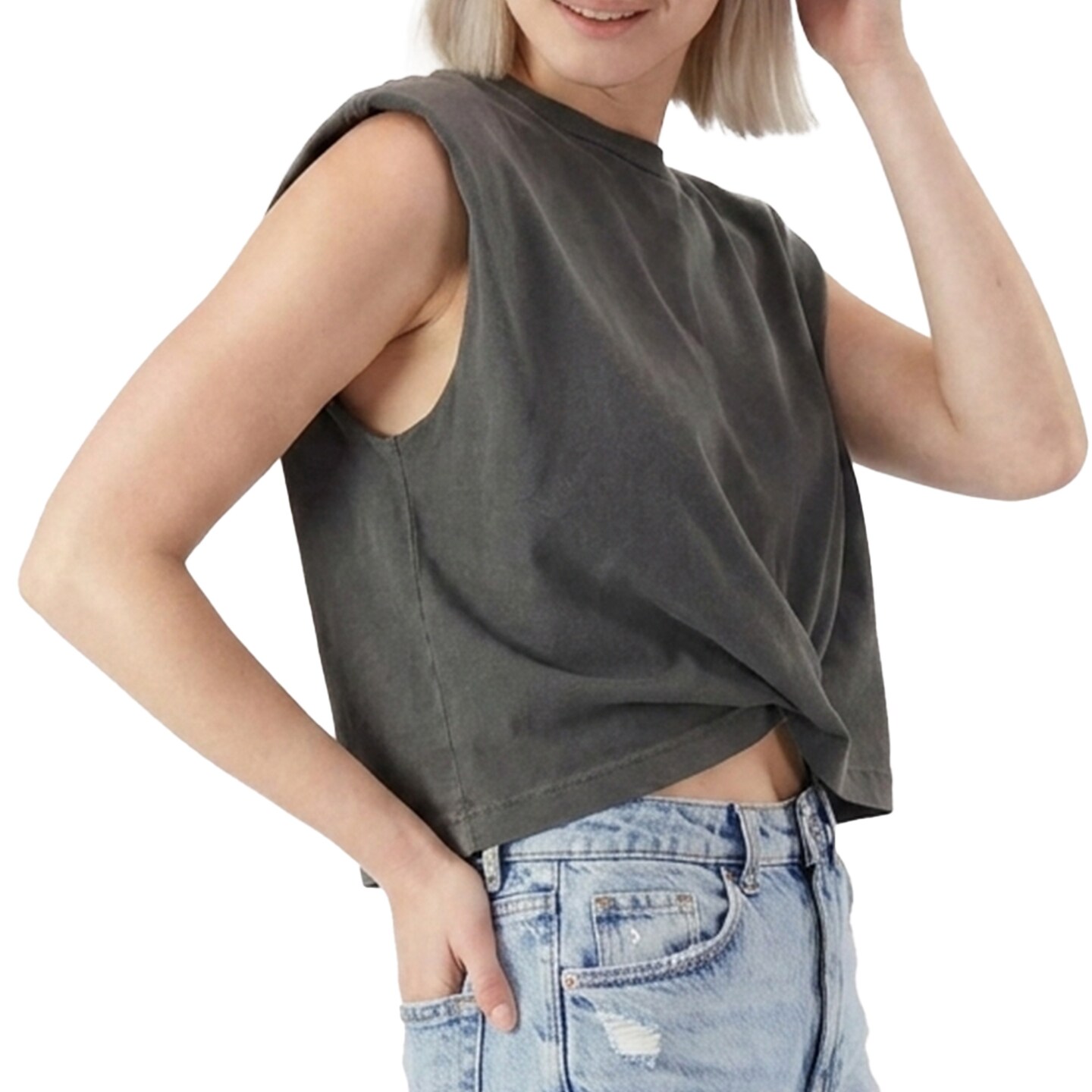American Apparel Women's Garment-Dyed Heavyweight Muscle T-Shirt, Sleeveless Crewneck Cotton Tee