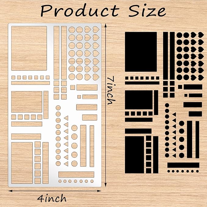 Metal Planner Stencil Journal Stencil Multi-Size Checklists Patterns Planner Ruler Templates Rustproof Metal Stencils for Journaling, Habits Tracking, Monthly Spread (Planner3)