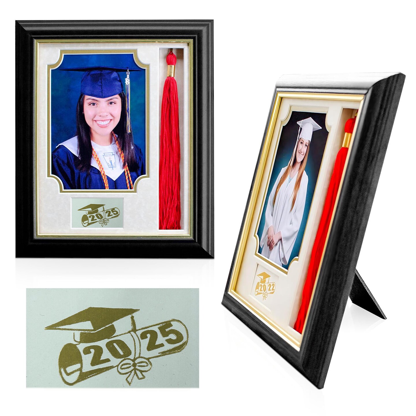 iFrame Graduation Photo & Tassel Frame I 5x7 & 8x10 Picture Frame For 2025 Class Year | Real Wood Cherry, Black and Walnut Finish I Wall Mount & Tabletop Graduation Frame | Made in USA