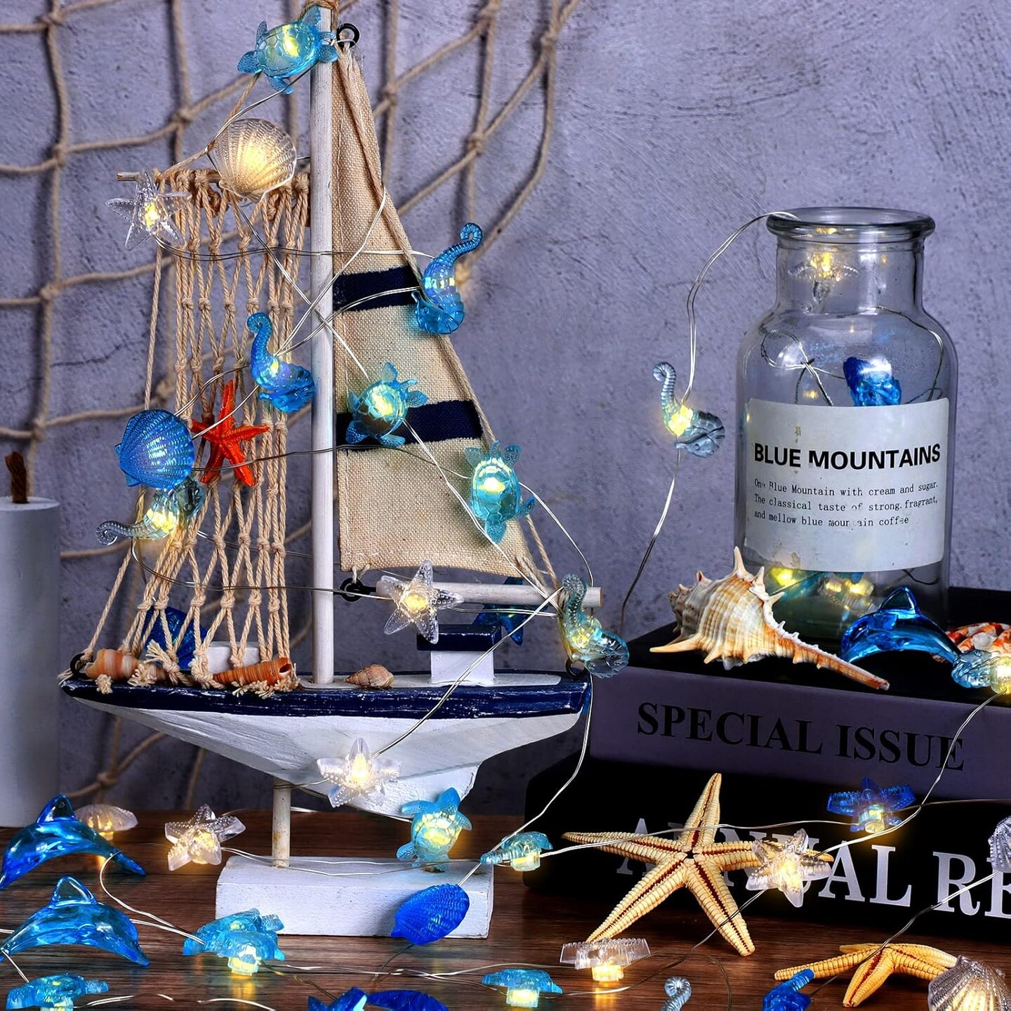 2 Pcs Ocean Decor String Lights for Bedroom Nautical Theme