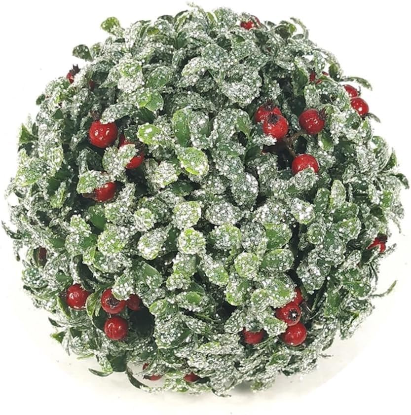 2PC Sparkling 7" Glittery Berry Boxwood Ball | Christmas Decorative Foliage, Festive Accents, Party Decor