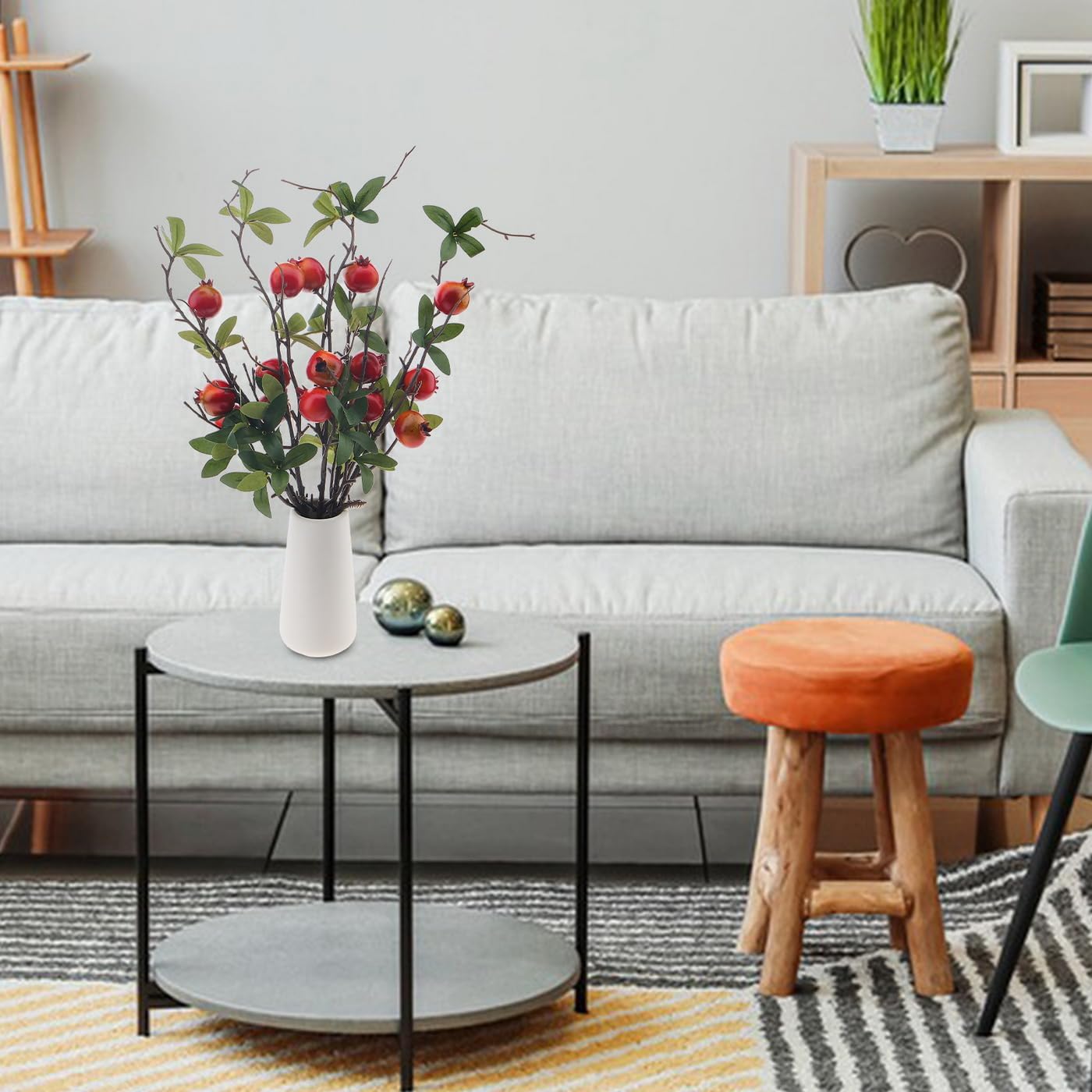 5PCS Fake Pomegranate Branches Artificial Fruit (19.3 Inch Fake Pomegranate Branches) 3.94"D x 3.94"W x 19.3"H