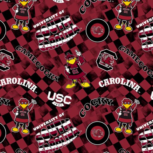 Licensed NCAA University of South Carolina Check Allover Cotton Fabric by the Yard