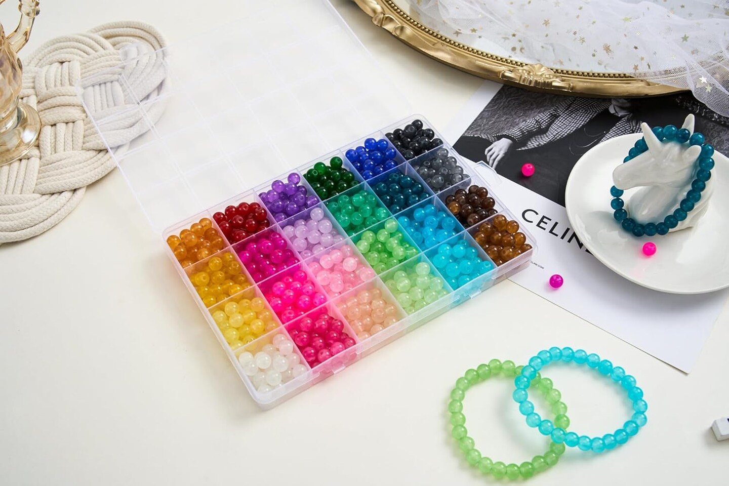 2 Pack - 1300PCS Round Glass Beads for Jewelry Making(Solid+Printing)