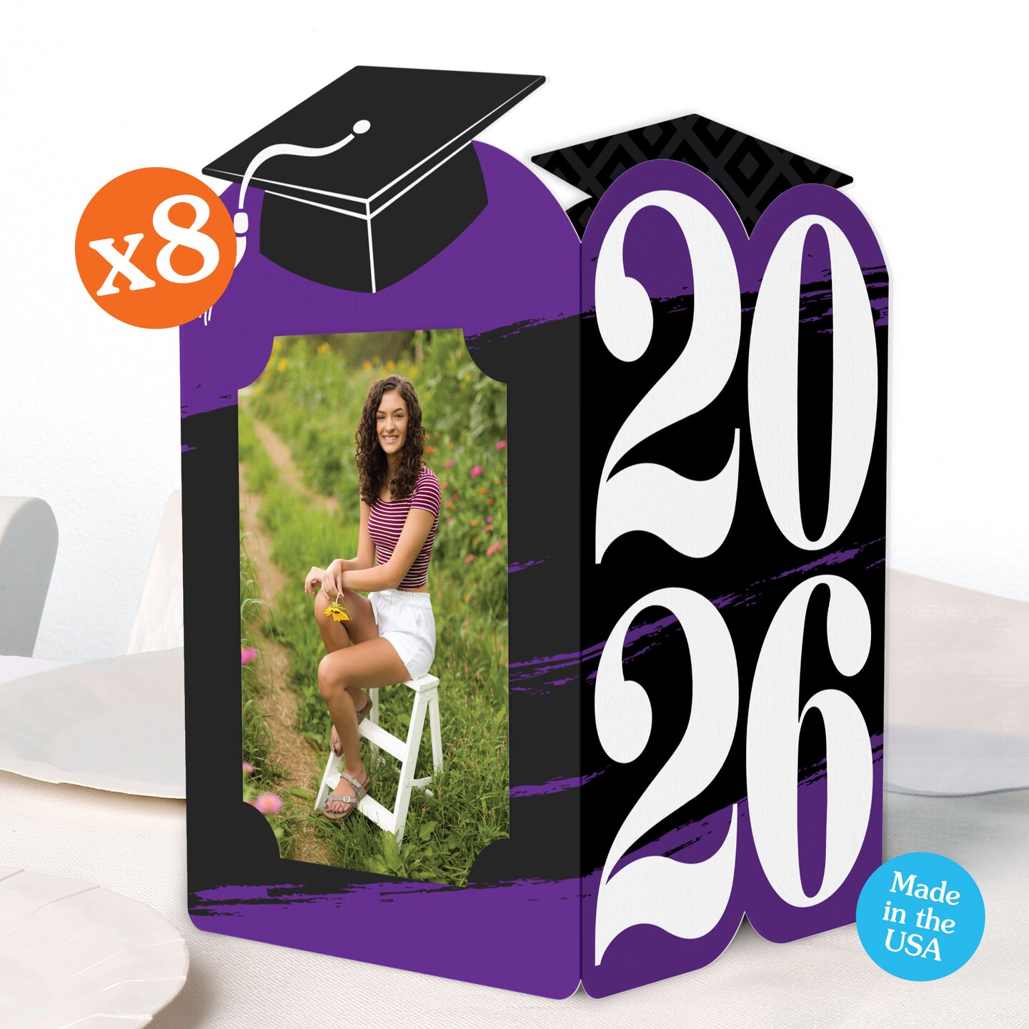 Big Dot of Happiness Purple 2026 Graduation Photo Holder Centerpieces, 4x6 Picture Display Box, Table Decoration Centerpiece for Grad Decor, 8 Count