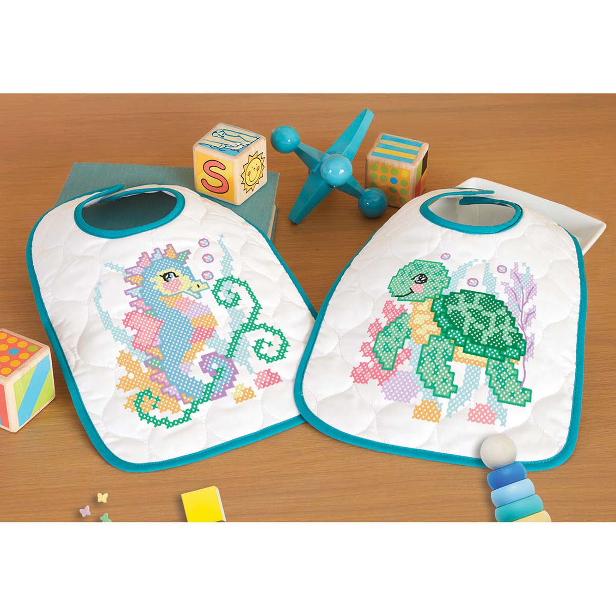 Herrschners Sealife Enchantment Bibs Stamped Cross-Stitch Kit