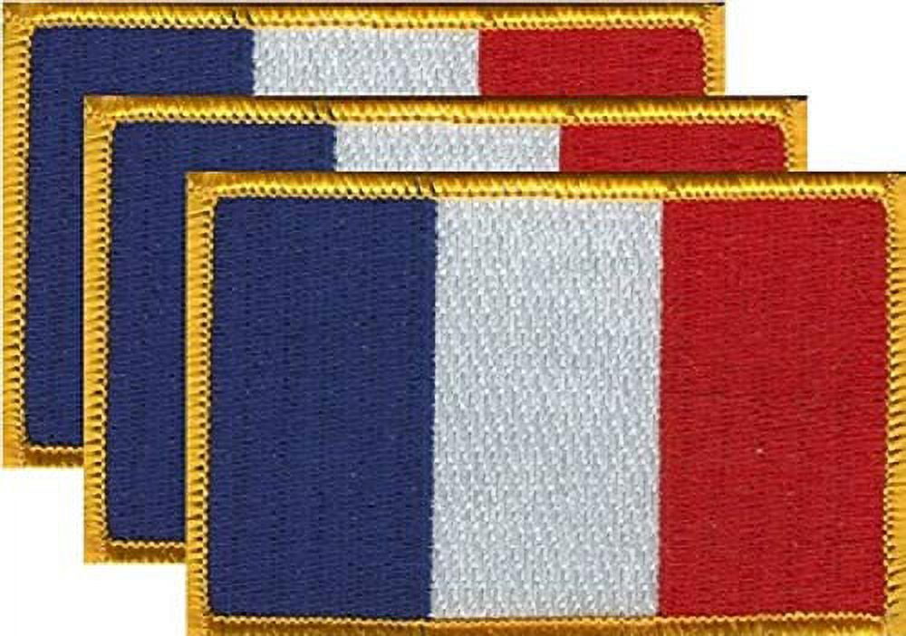 France Flag Patch Set - Pack of 3 Embroidered Iron On or Sew On Emblems. 3.5" x 2.25"