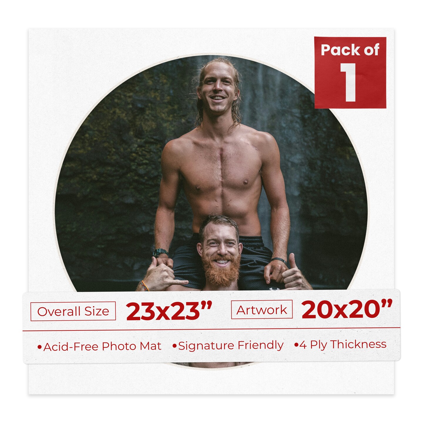 White with Black Core Mat Board for 23x23 Frames - Circle Opening for 20x20 Photos