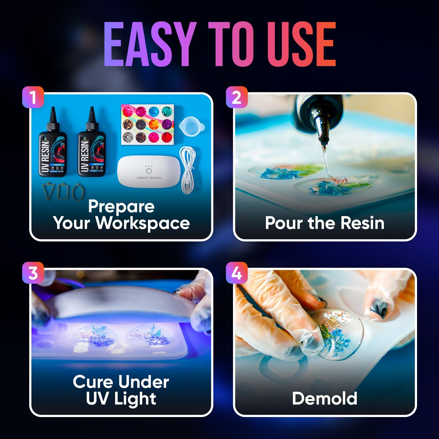 CRAFT RESIN 500g UV Resin Kit Hard Type Low Viscosity – Crystal Clear and No-Yellowing UV Resin Glue for DIY, Jewelry Making, Molds Casting and Polymer Clay Projects - Fast Cure Under UV Light