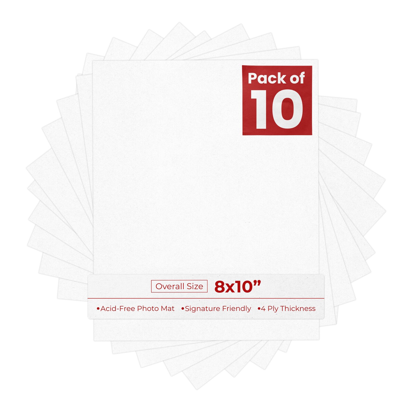 White with Black Core 8x10 Uncut Mat Board - Blank Sheets, No Opening