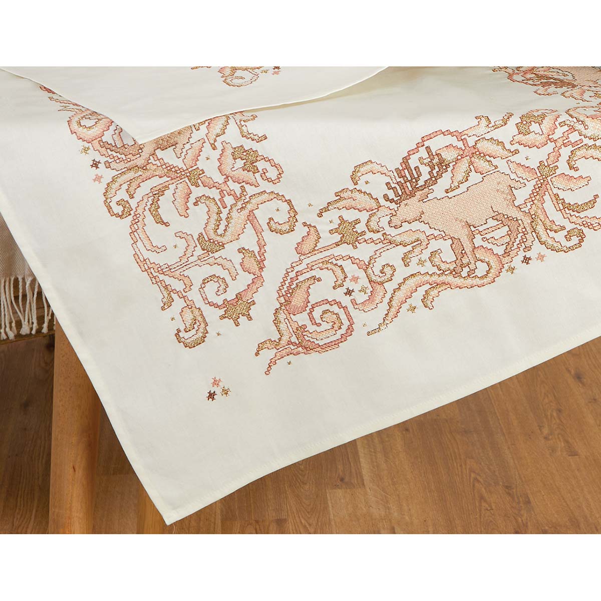 Herrschners Metallic Flourish Table Topper Stamped Cross-Stitch Kit