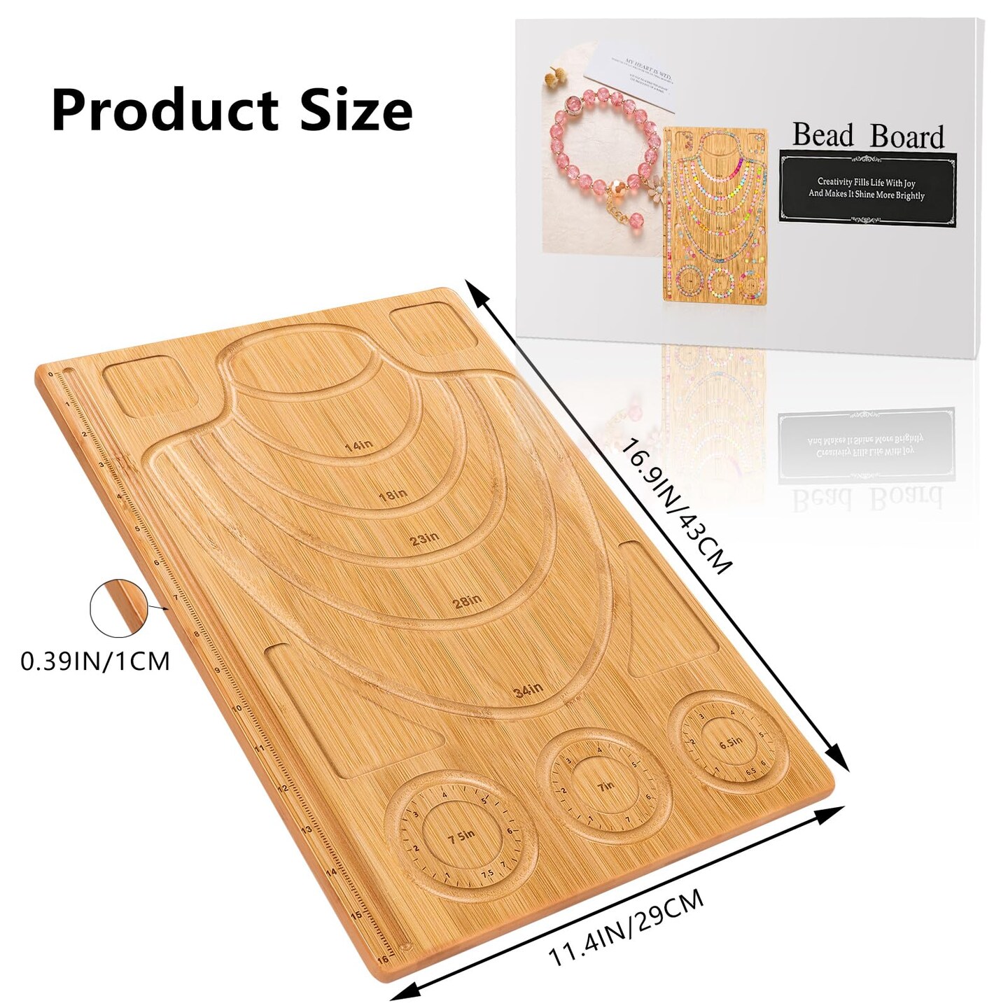 Wooden Bead Boards for Jewelry Making with Box, 16.9 x 11.4” Bamboo Beading Board for Bracelet Necklaces Making, Beginners Bead Design Board Measuring Beads Tray