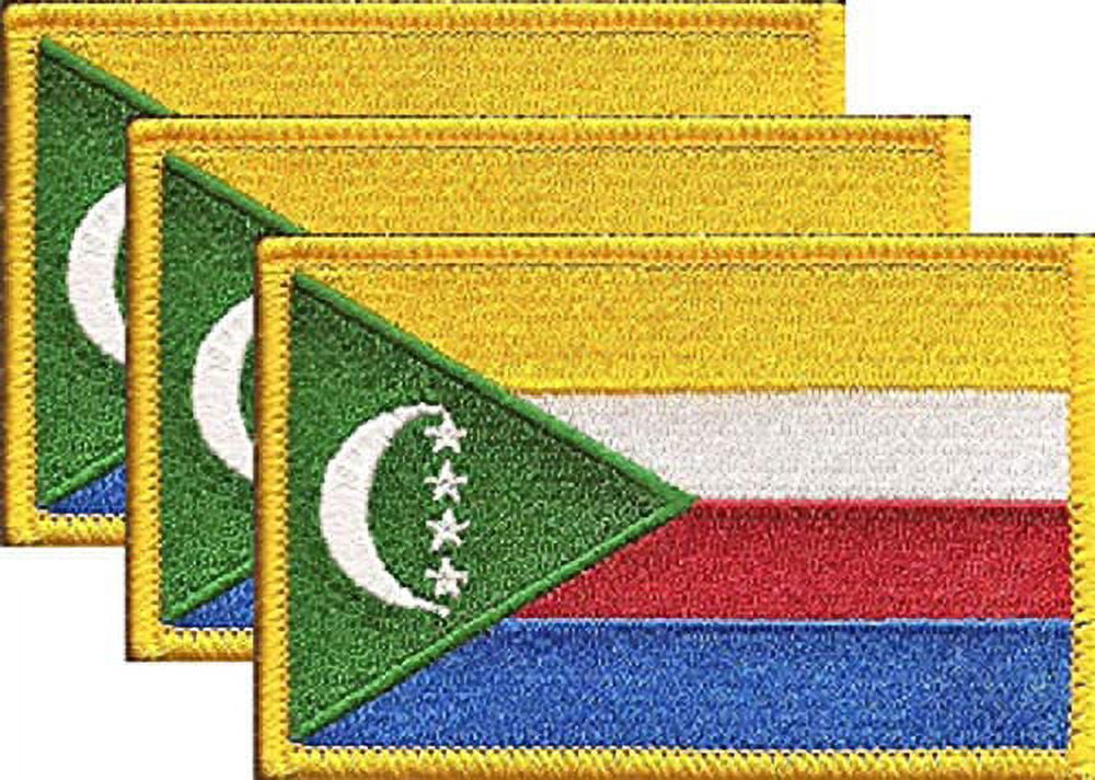 Comoros Flag Patch Set - Pack of 3 Embroidered Iron On or Sew On Emblems. 3.5" x 2.25"