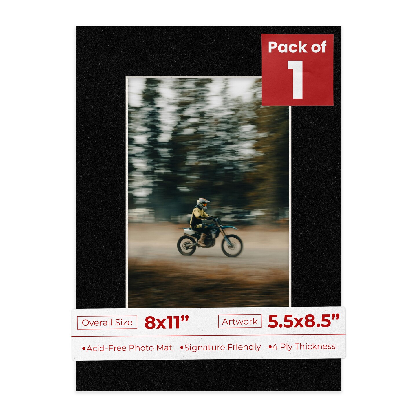 Black with Black Core Mat Board for 8x11 Frames - Fits 5.5x8.5 Photos