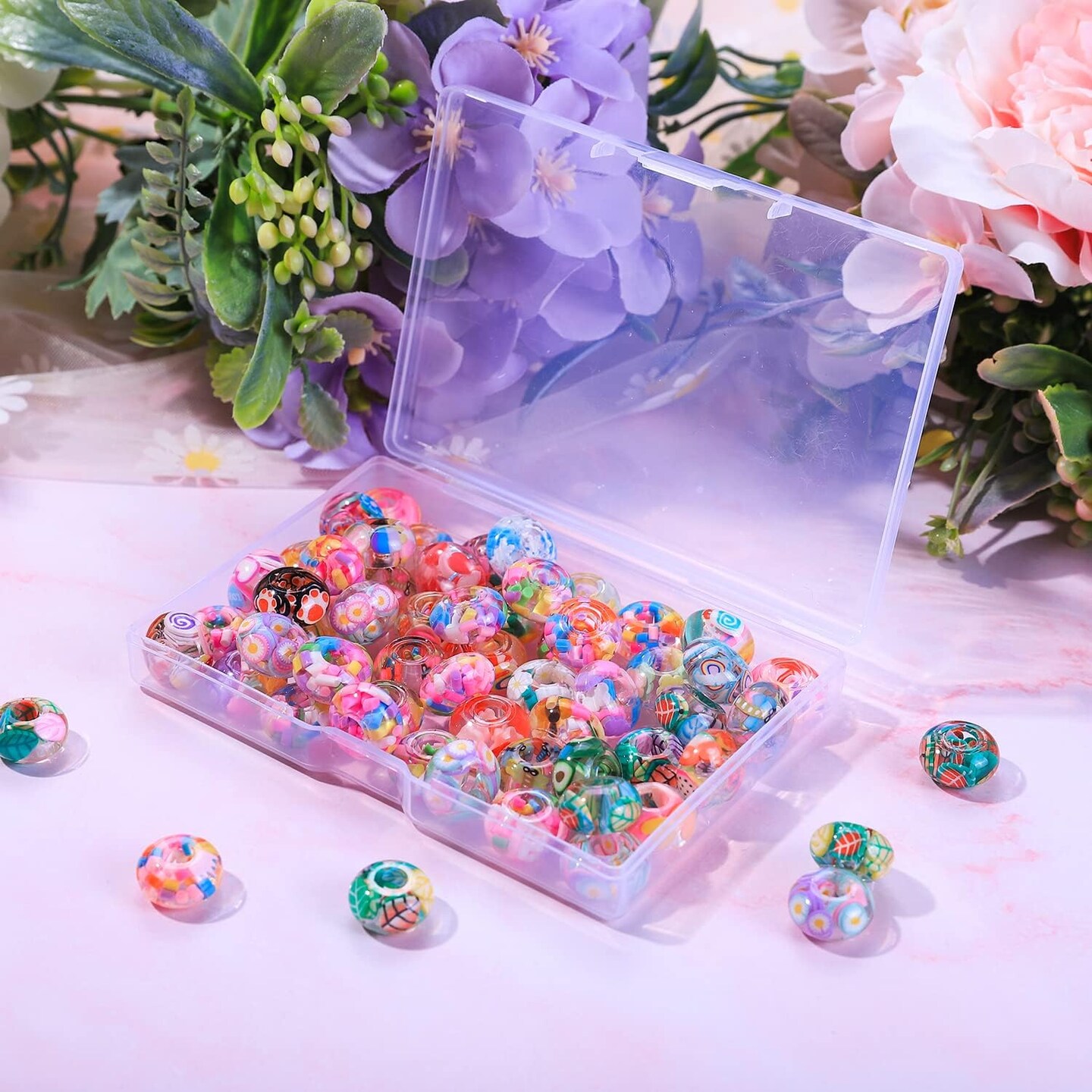 Lucky Beads Lover Amber Beads, Big Hole Spacer Beads European Craft Beads for DIY