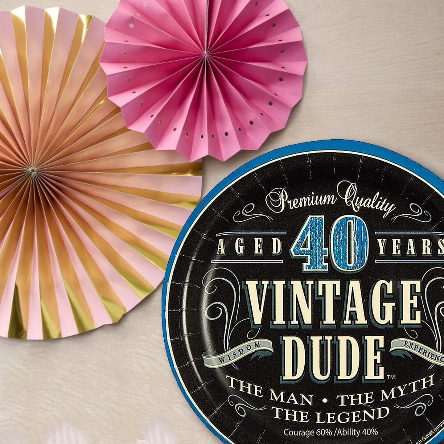 8 Ct.40th Birthday Party Vintage Dude Paper Dessert Plates 7" Durable Plates