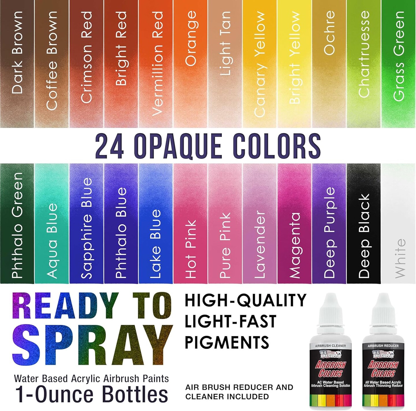 24 Color Acrylic Airbrush Paint Set (24-Color Deluxe Set)