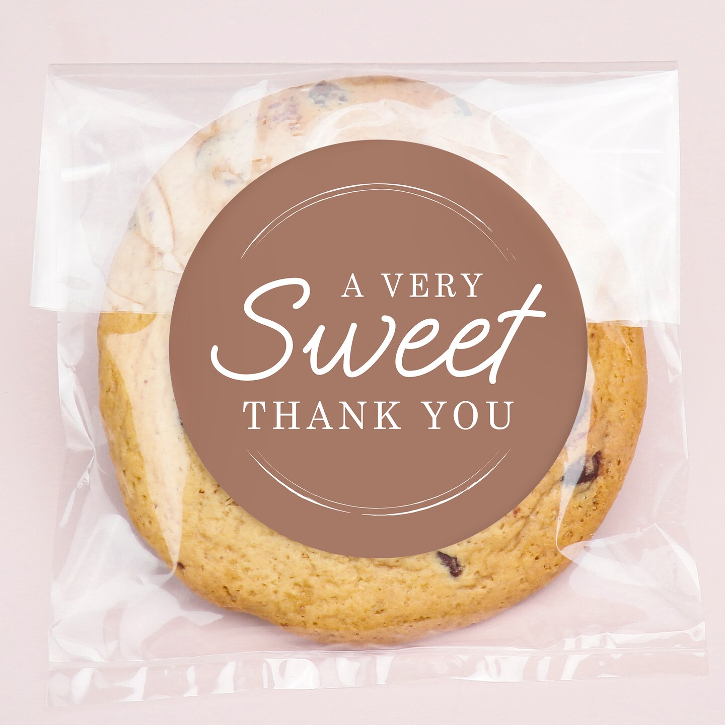 Big Dot of Happiness Mocha Brown Simple Script Thank You Stickers and Clear Cookie Bags, Cellophane Treat Bags 4.25x7 Inches - 25 Count
