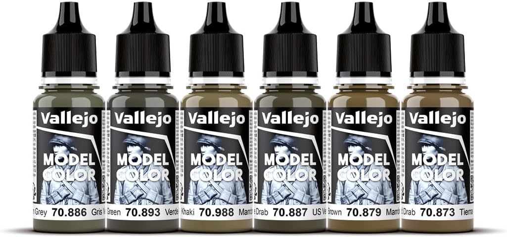 WWII American Armour &#x26; Infantry Model Color Paint Set( 6 bottles x 18 ml.0.6 fl.oz)