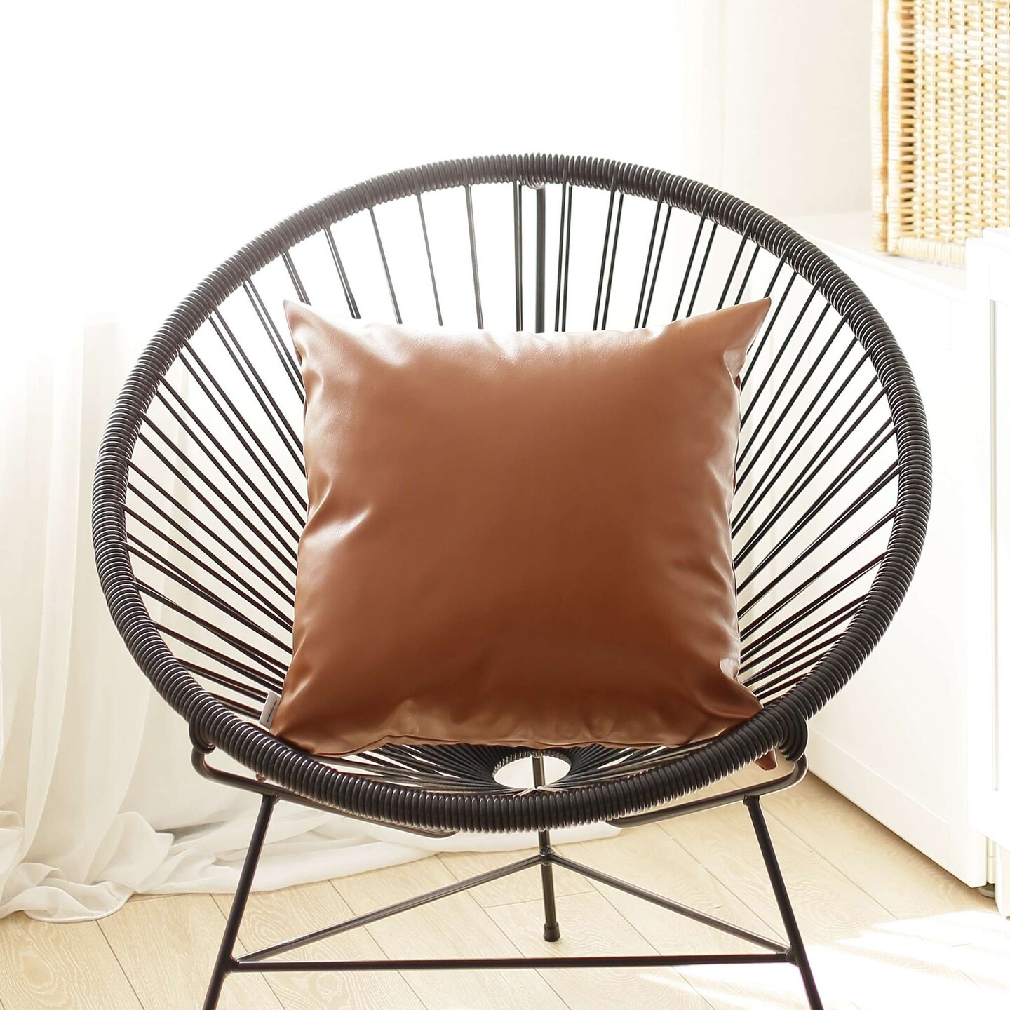 Edge Collections - 18 x 18 x 1 inches - Brown - Cozy Rustic Faux Leather Pillow for Home Decor - 1 Piece