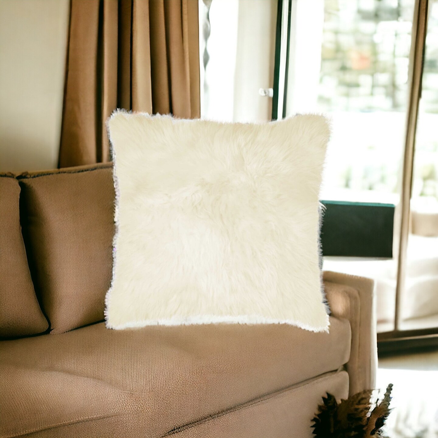 Edge Collections - 18" x 18" - White - Luxurious Sheepskin Throw Pillow - 1 Piece