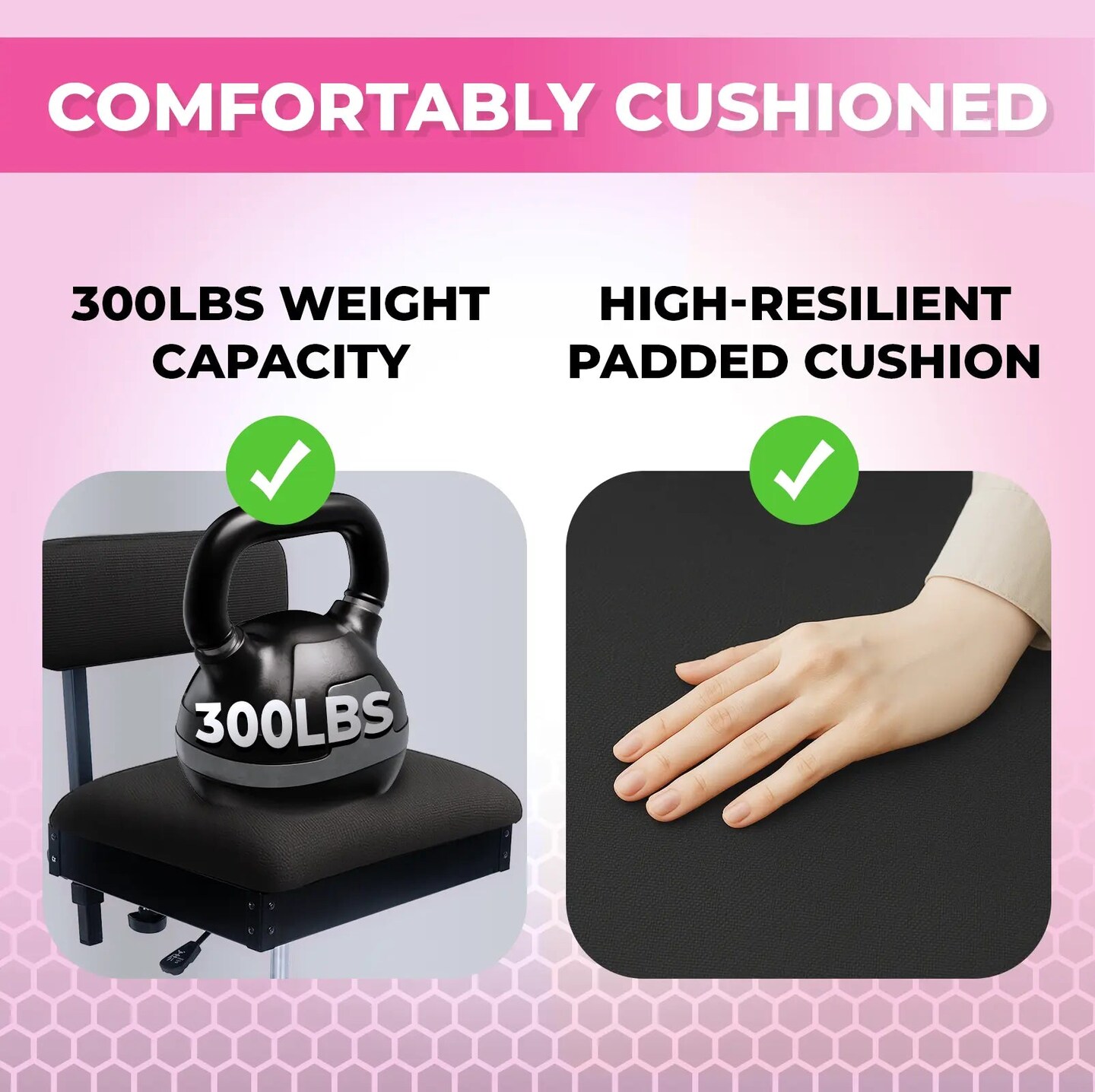 Pink Power Black Sewing Chair with Wheels and Adjustable Back Support - Hydraulic Armless Sewing Machine Chair for Crafting, Quilting - Room Furniture -Ergonomically Designed Professional Craft Chair