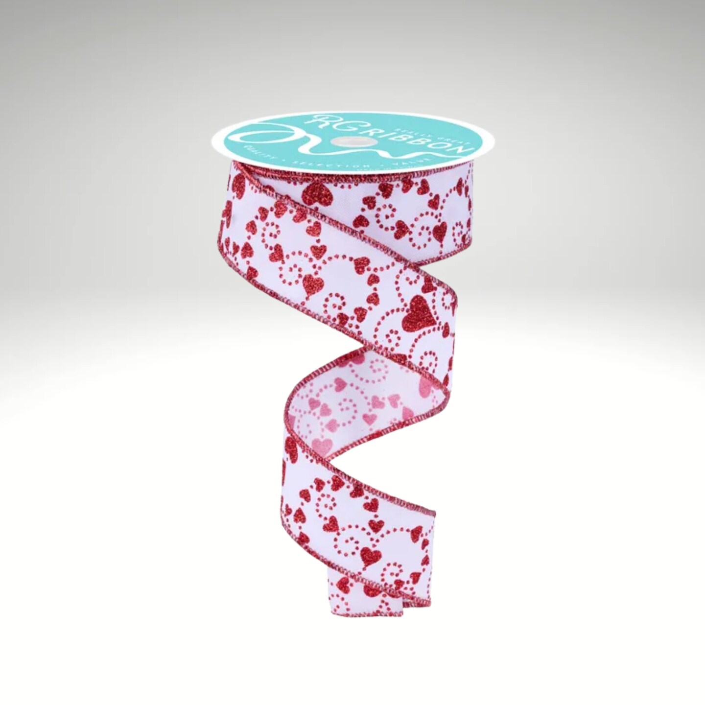 1.5"x10yd Red Glitter Heart Wired Ribbon – Valentine’s Day Craft & Bow Ribbon-RGF175027