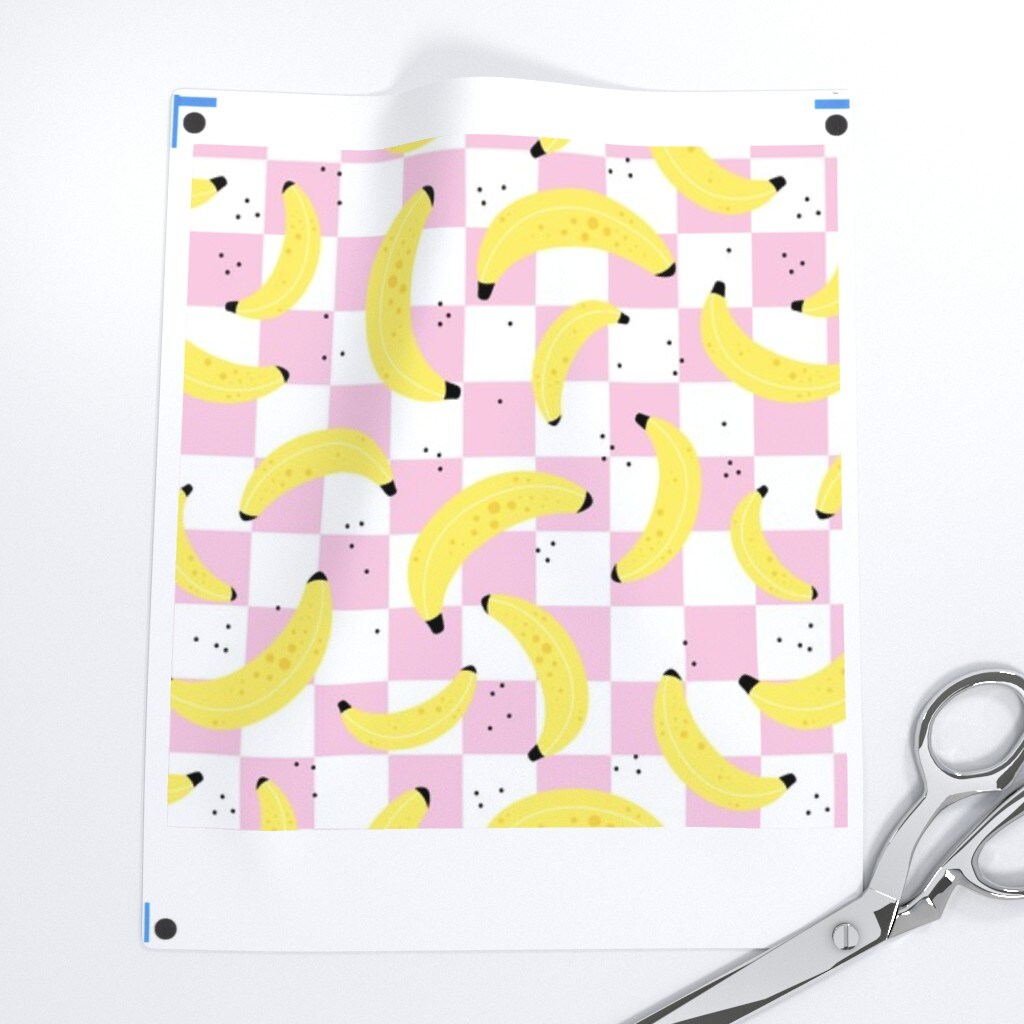 Checkerboard Plaid Retro Fruit Nineties Summer Banana Fun Whimsical Pink Quirky Custom Pre-pasted Wallpaper by Spoonflower Pre-Pasted Wallpaper 2FT Wide