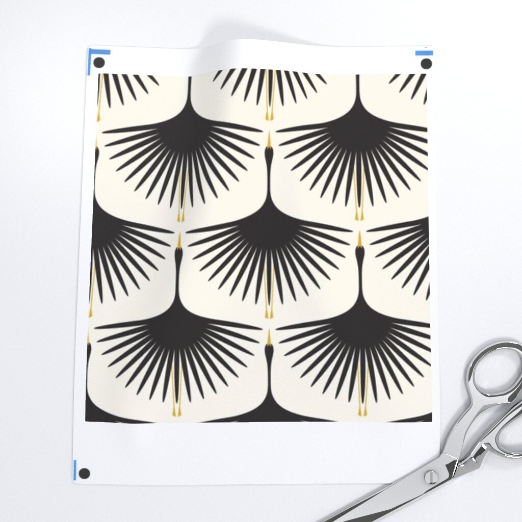 Art Deco Elegant Swan Midcentury Mod Crane Black On Cream Custom Removable Wallpaper by Spoonflower Peel & Stick Wallpaper 2FT Wide