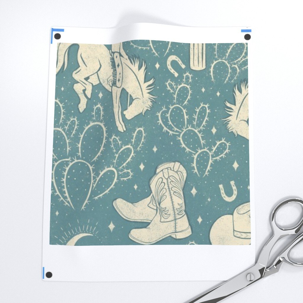 Southwest Dusky Blue Boots Cactus Ranch Rodeo Cowboy Hat Moon Custom Pre-pasted Wallpaper by Spoonflower Pre-Pasted Wallpaper 2FT Wide