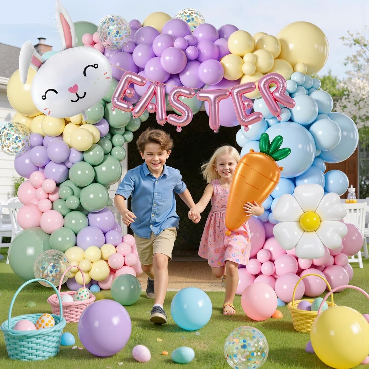 175PCS Easter Balloon Arch Garland kit-Easter Day Party Decorations Balloon with Bunny Carrot Chicken Foil Balloons for Easte Theme Spring Party