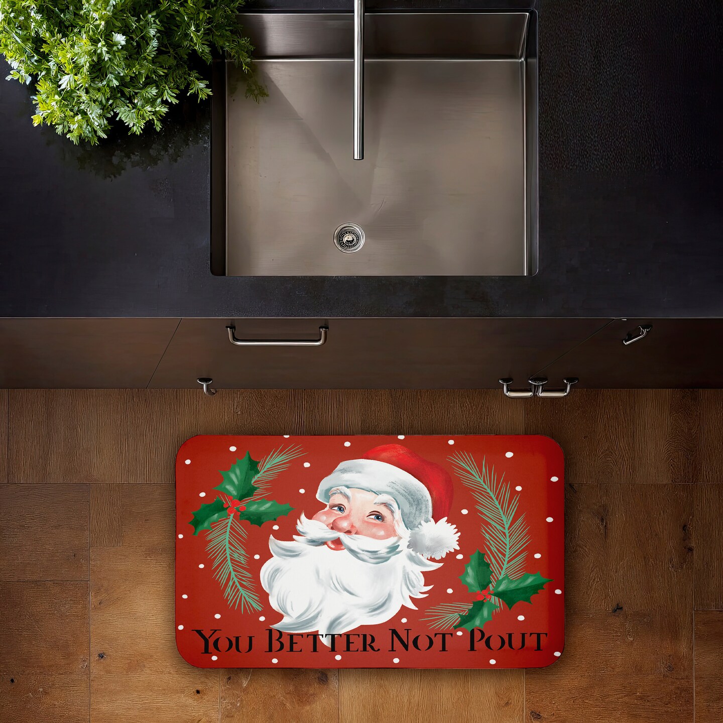 Better Not Pout Vintage Santa Printed Anti-Fatigue Floor Mat, 18x30, Made in USA - Holiday Ready