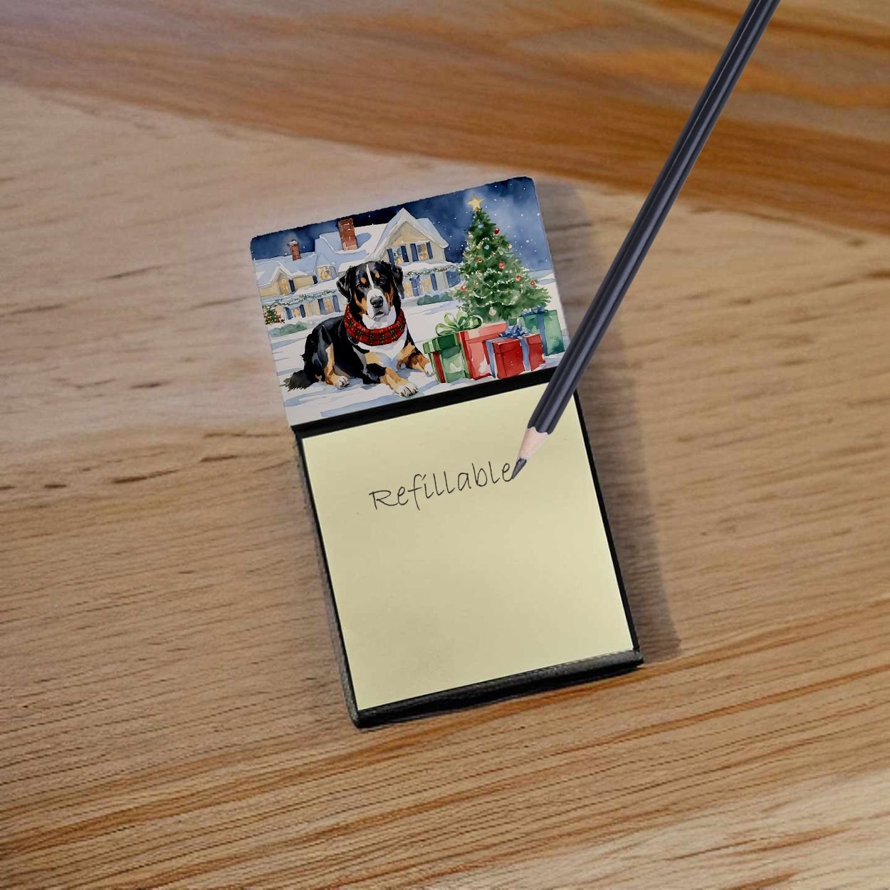 Edge Collections - 3" X 3" - Multicolor - Artistic Christmas Dog Sticky Note Dispenser - 1 Piece