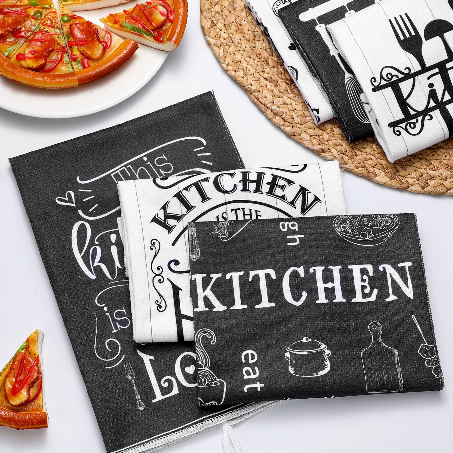 Bencailor 6 Pcs Home Kitchen Towels Decorative Sets Dish Towels Absorbent Fast Drying Hand Tea Vintage Hanging Reusable Cleaning Dishcloths for Cooking Farmhouse Bathroom Accessory